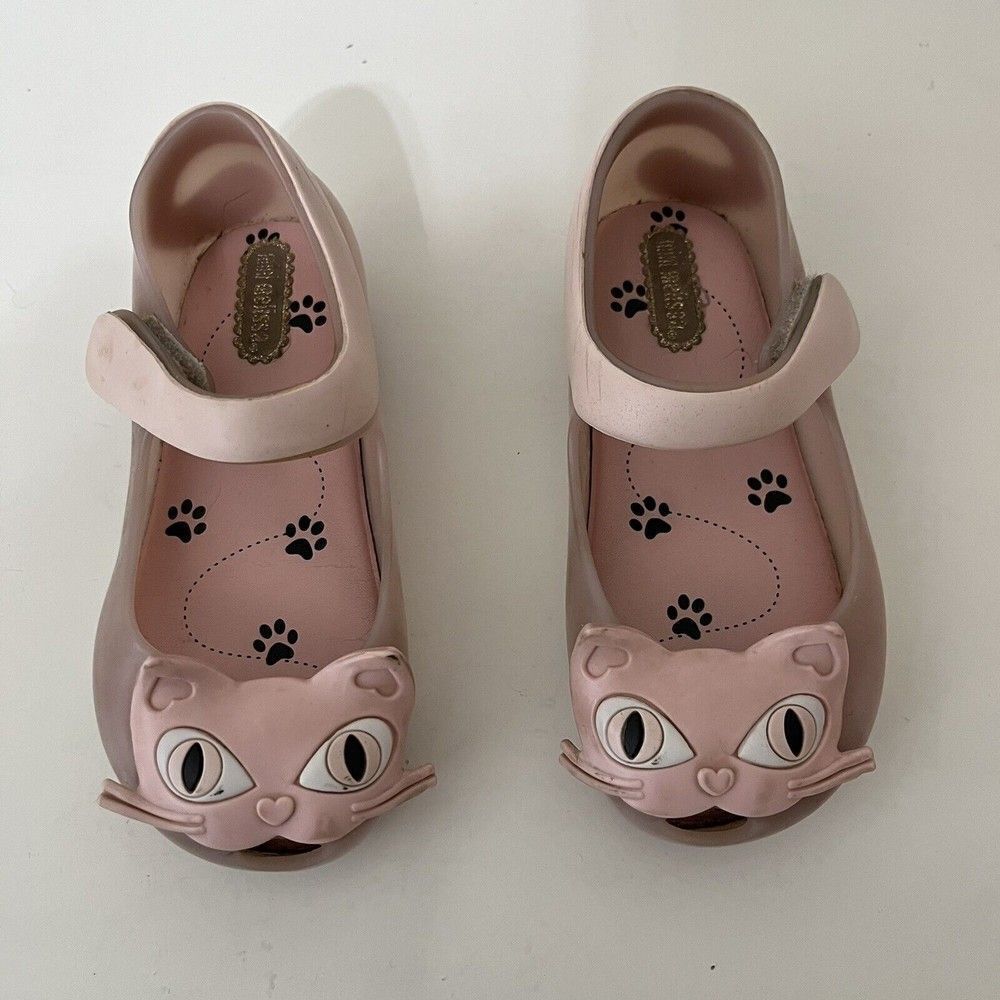 Mini Melissa Ultragirl II Pink Cat Mary Jane Flats Shoes Toddler Girls Size 8